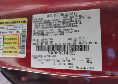 2016 Ford Fusion Se from USA, damaged, VIN 3FA6P0H76GR311200